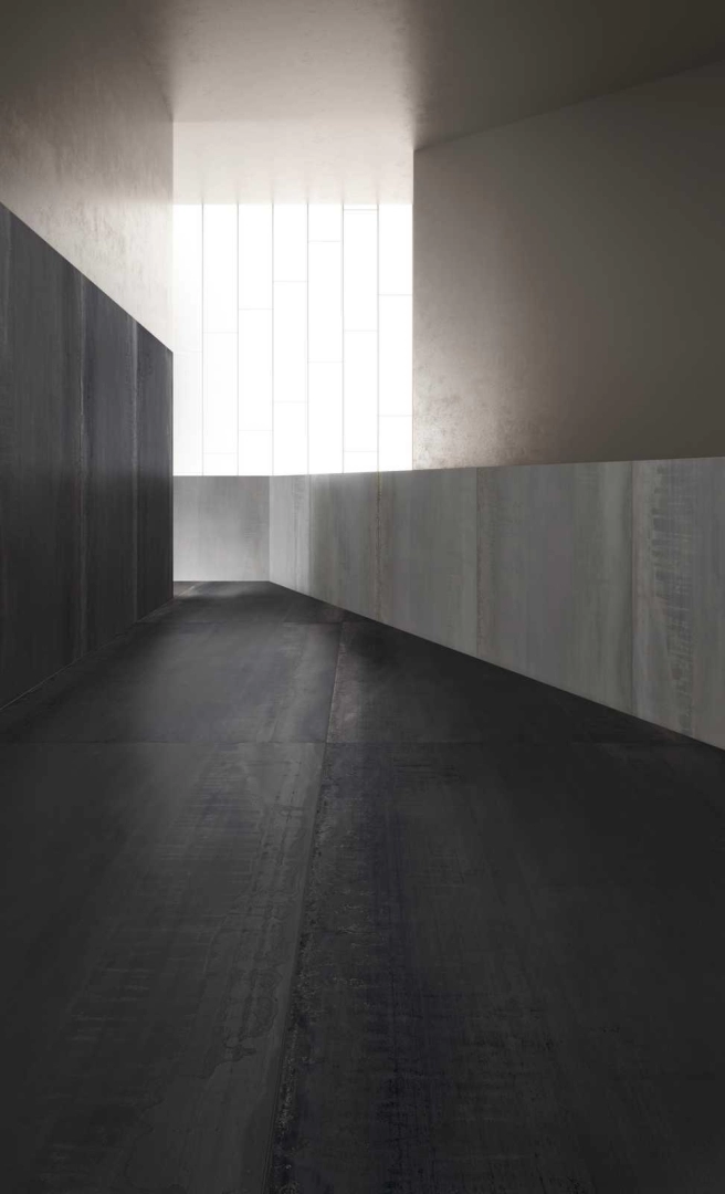 Płytki Marazzi Grande Metal Look imitujące metal w eleganckim holu i salonie
