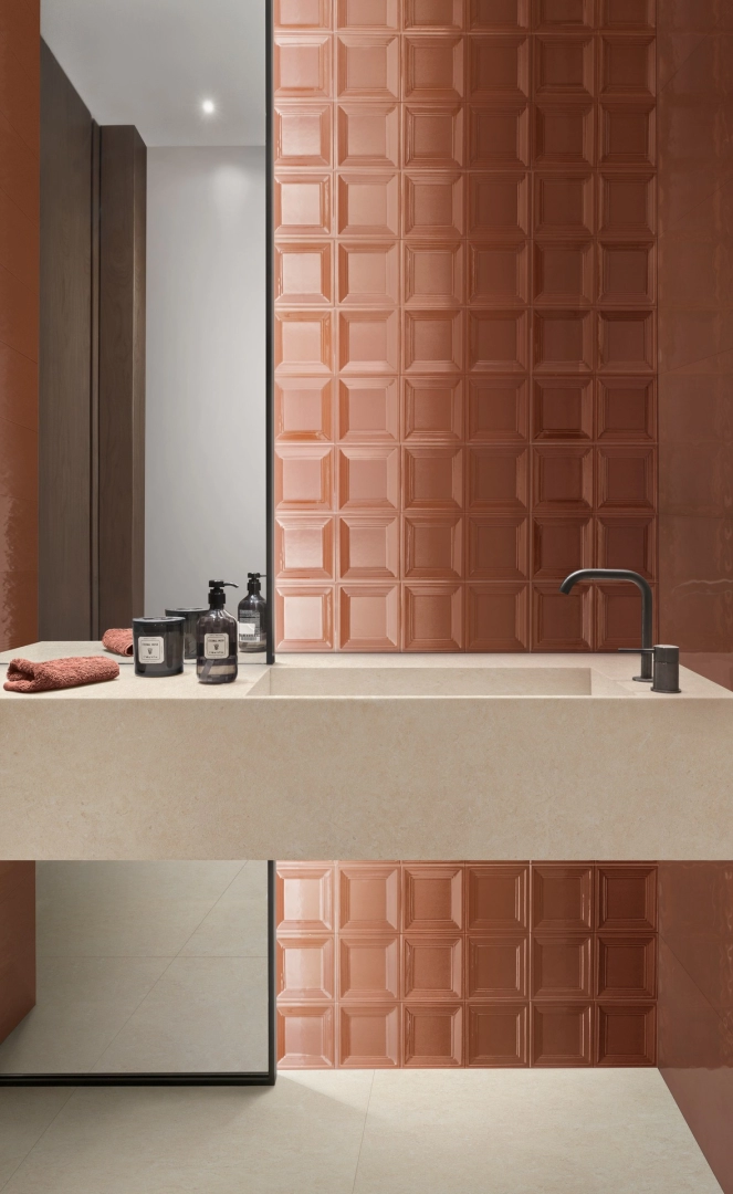 Gres porcelanowy Marazzi Bliss kolor w luksusowym salonie