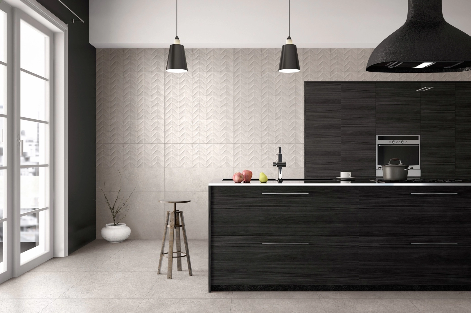 Marazzi Work gres o efekcie betonu na podłodze w nowoczesnym domu
