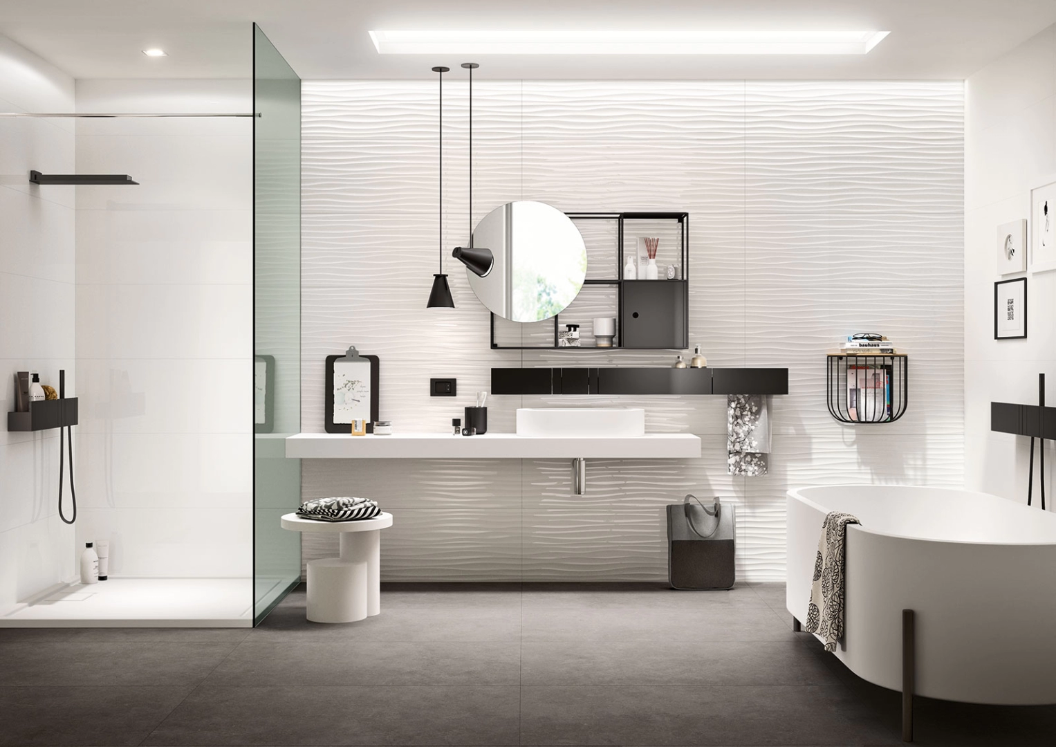 Płytki Marazzi Essenziale efekt kolor w nowoczesnej aranżacji salonu