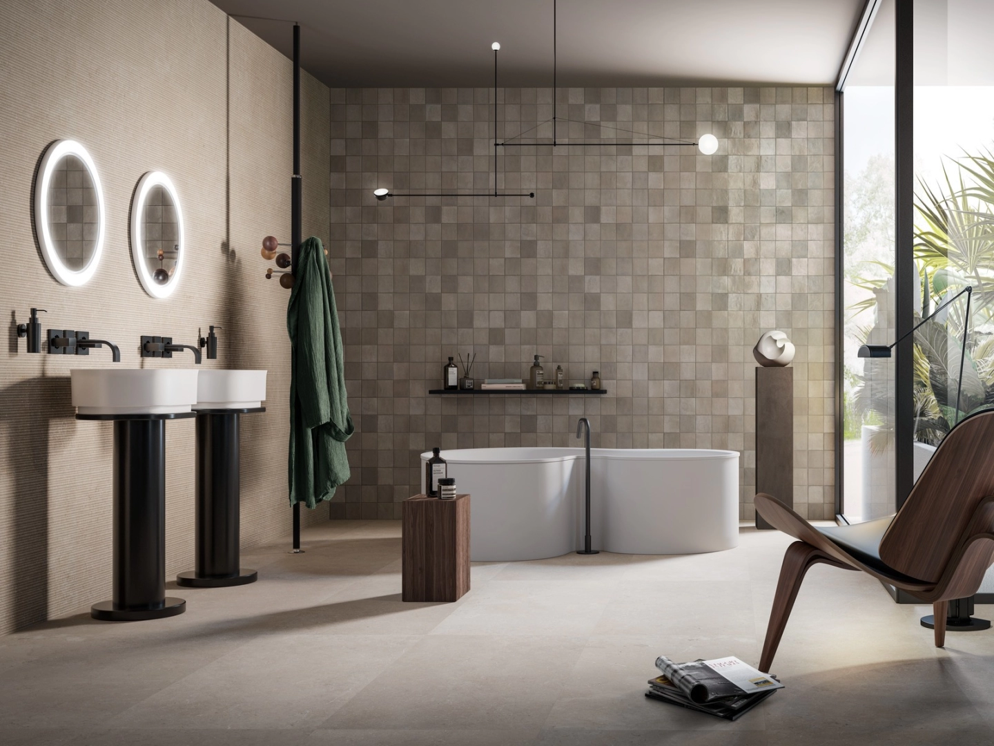 Marazzi Magnifica – gres imitujący marmur w jasnym, przestronnym salonie