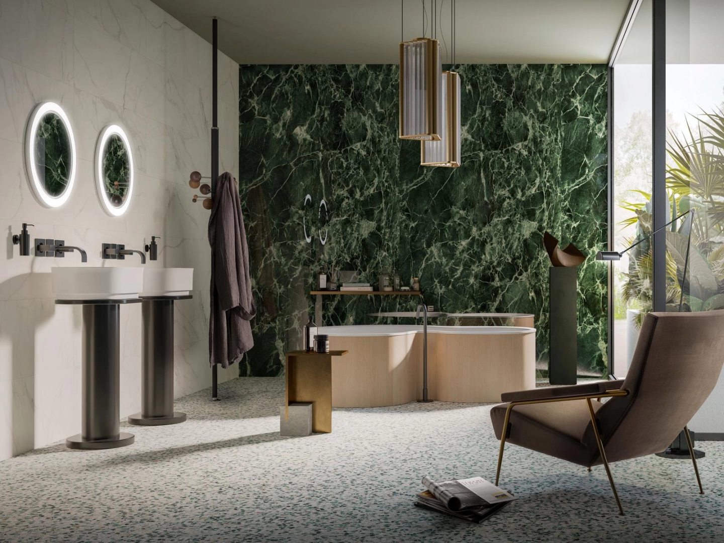 Płytki Marazzi Allmarble Wall imitujące marmur w eleganckim holu i salonie