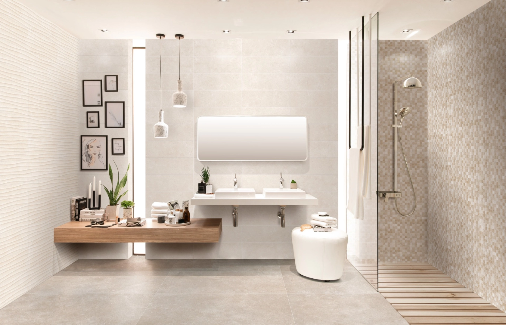 Marazzi Stream gres o efekcie kamienia naturalnego w nowoczesnym apartamencie