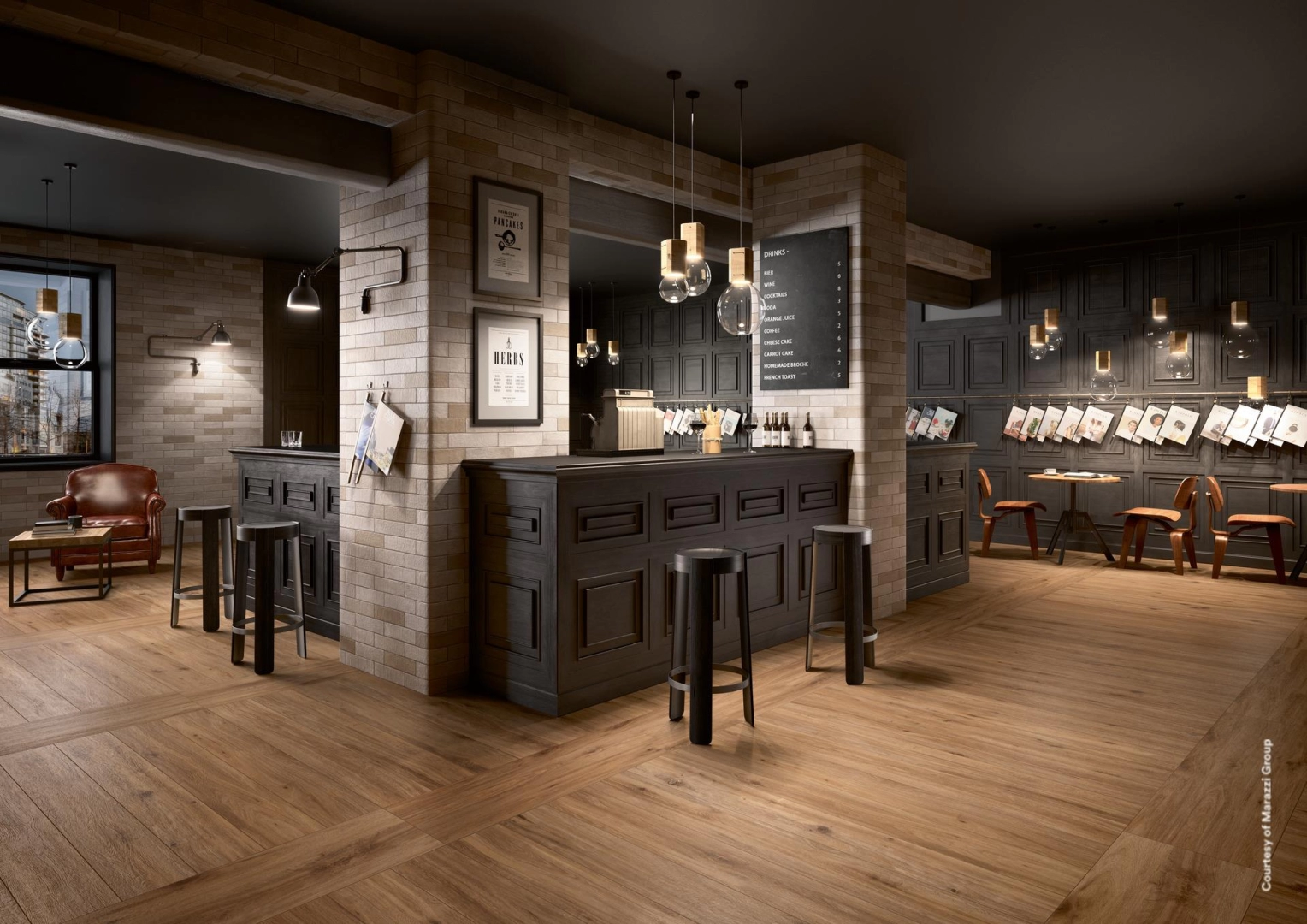 Gres porcelanowy Marazzi Treverktrend drewno w luksusowym salonie