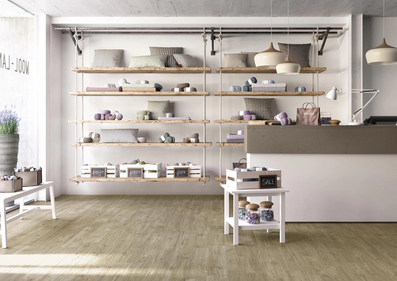 Gres porcelanowy Marazzi Treverkway drewno w minimalistycznym wnętrzu