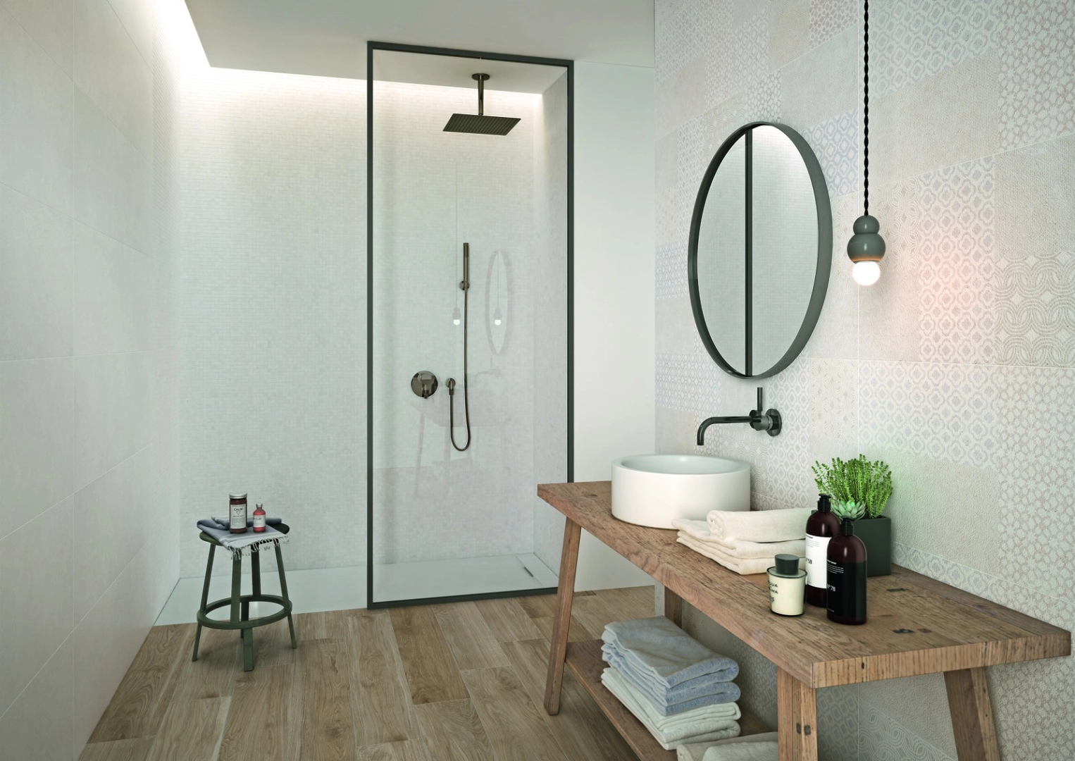Marazzi Stone_art – gres imitujący kamień naturalny w jasnym salonie w stylu skandynawskim
