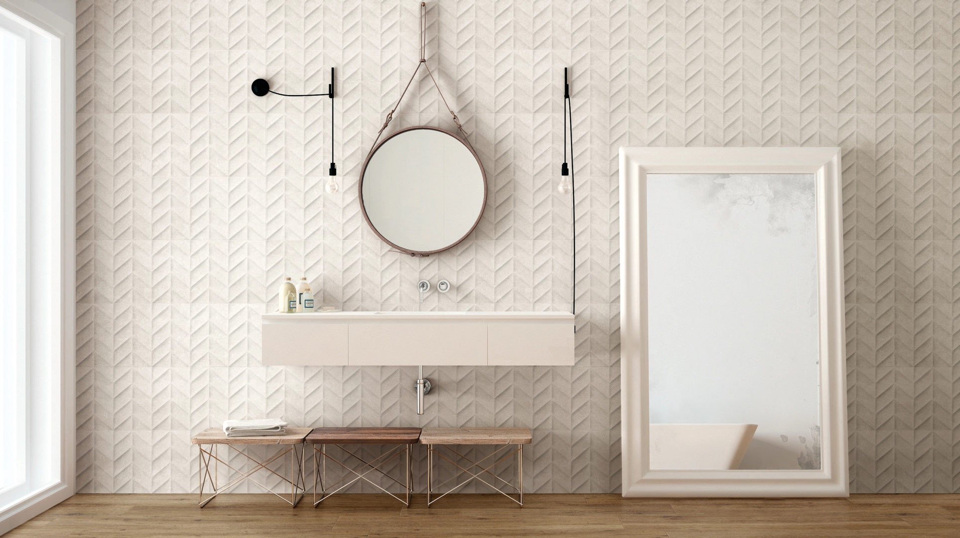 Gres Marazzi Dover efekt kamień naturalny w nowoczesnym salonie