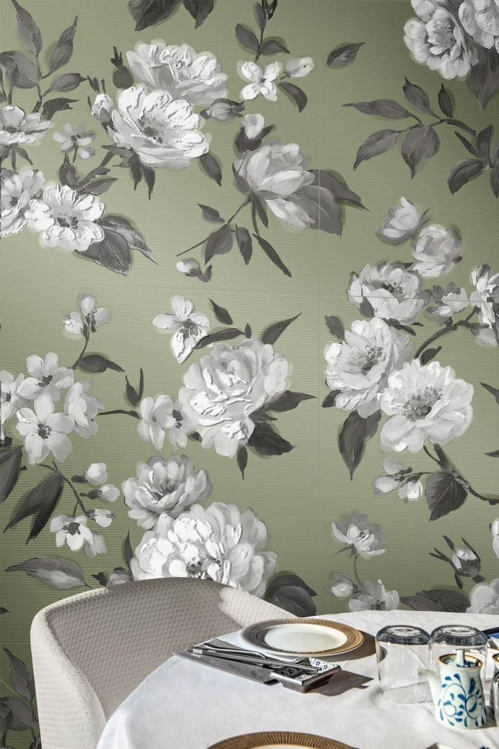 Marazzi White Deco – gres imitujący kolor w jasnym salonie w stylu skandynawskim