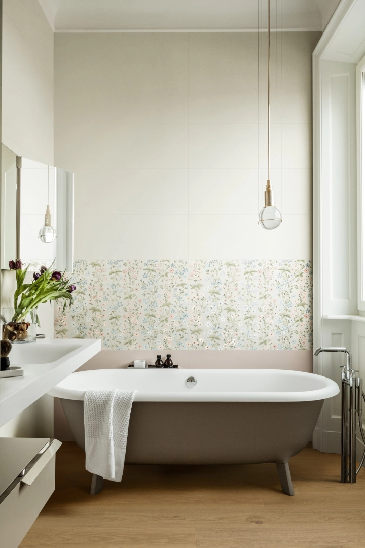 Gres porcelanowy Marazzi Flora kolor w minimalistycznym wnętrzu