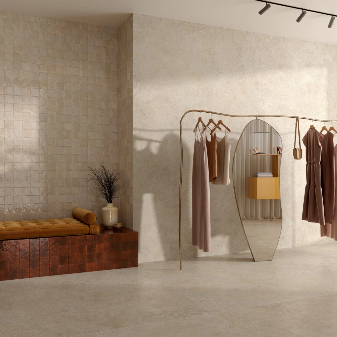 Gres porcelanowy Marazzi Grande Stone Look kamień naturalny w luksusowym salonie