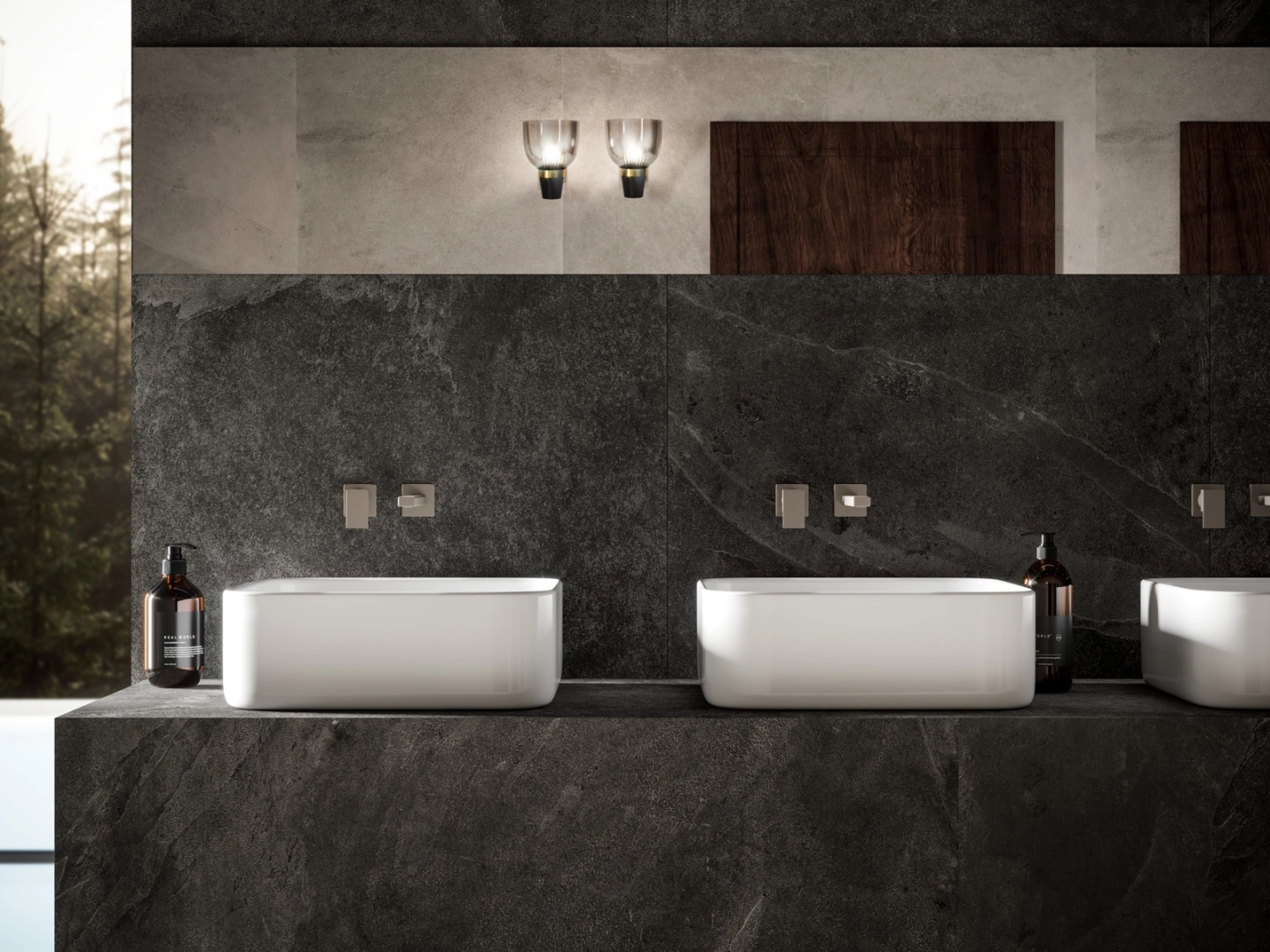 Płytki Marazzi Mystone Ardesia imitujące kamień naturalny w eleganckim holu i salonie