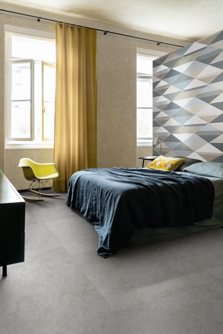 Wielkoformatowy gres Marazzi White Deco efekt kolor w eleganckiej strefie dziennej