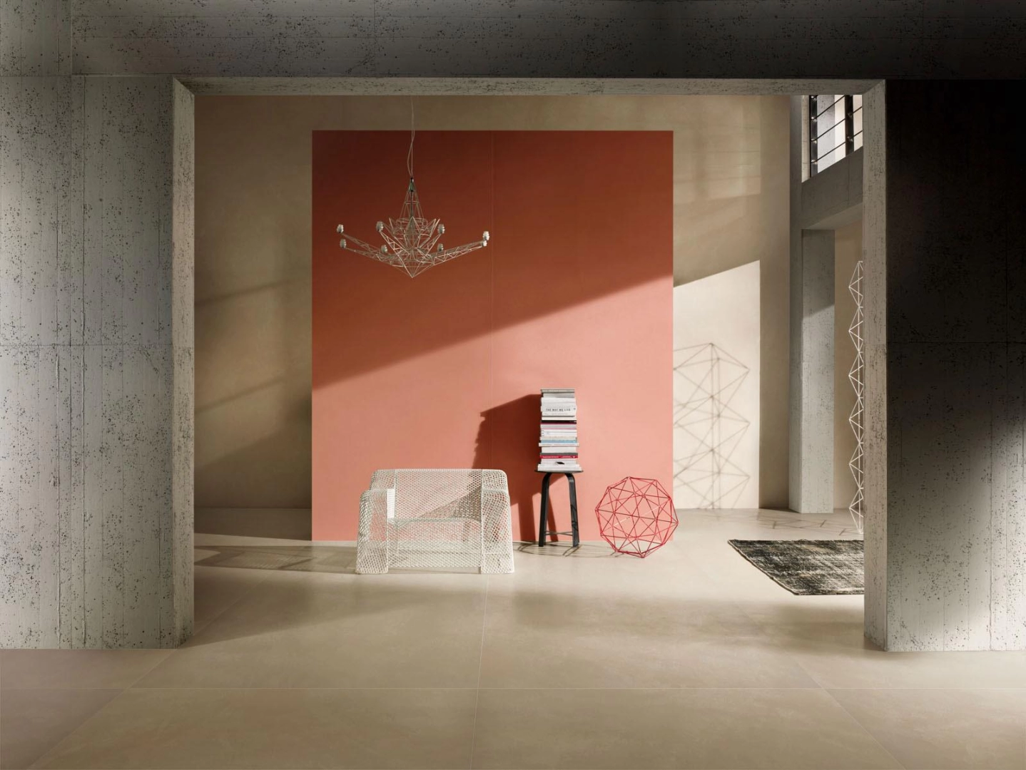 Płytki Marazzi Grande Resin Look imitujące żywica w eleganckim holu i salonie