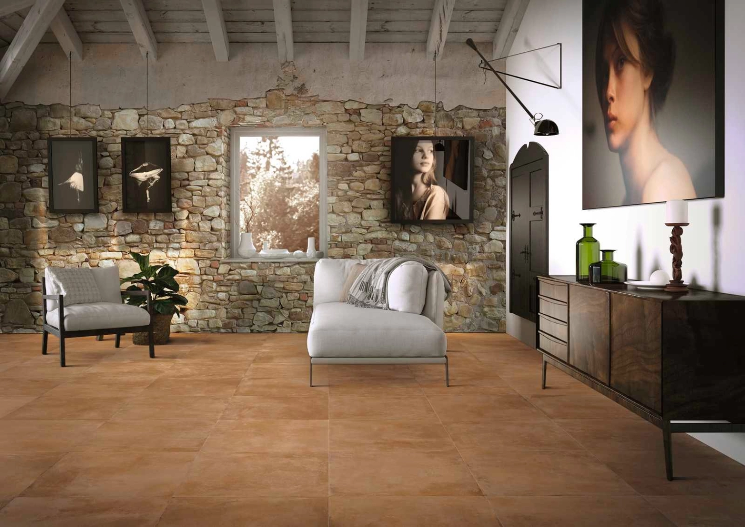Marazzi Cotti D'italia gres o efekcie terakoty na podłodze w nowoczesnym domu