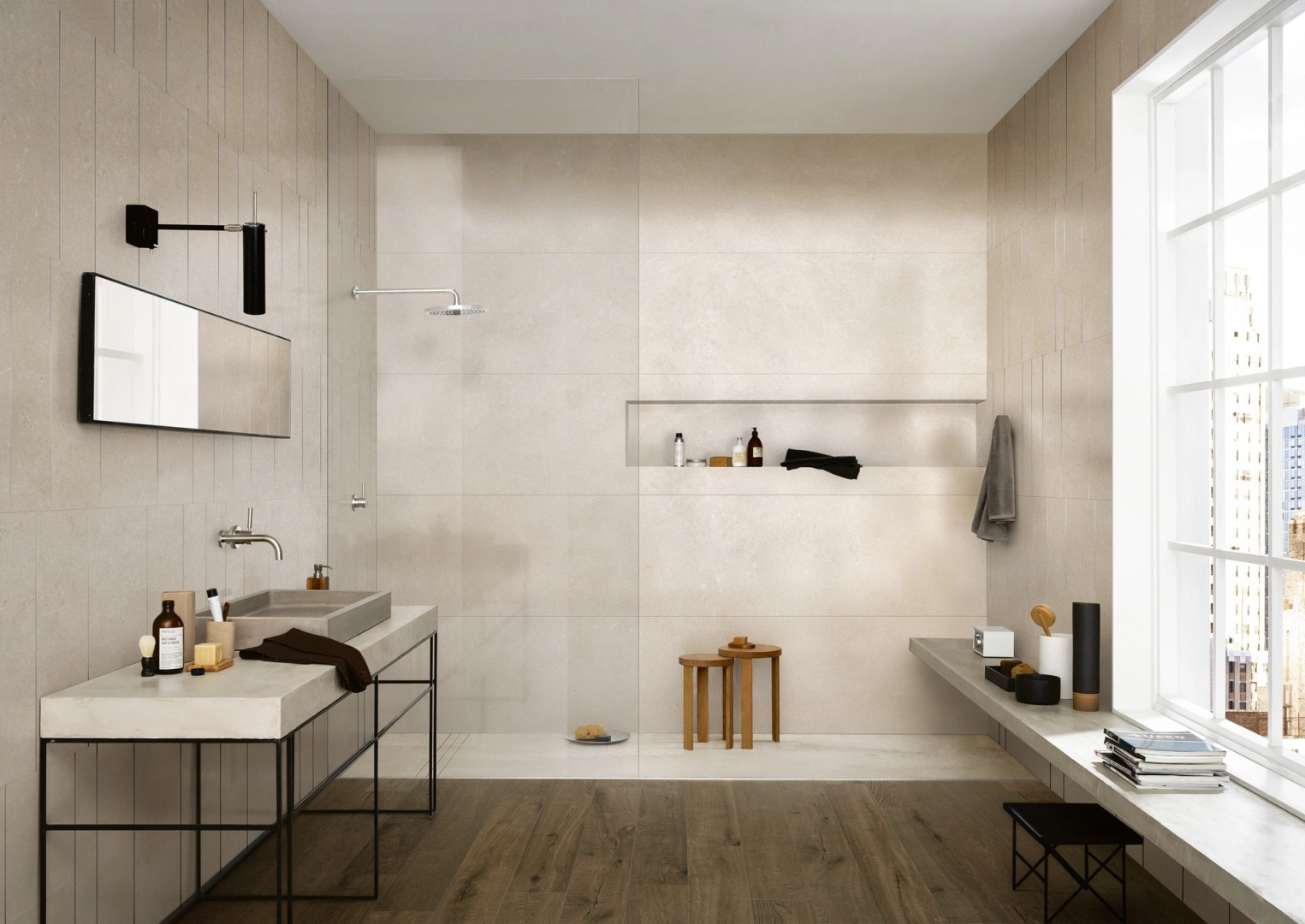 Gres porcelanowy Marazzi Magnifica marmur w luksusowym salonie
