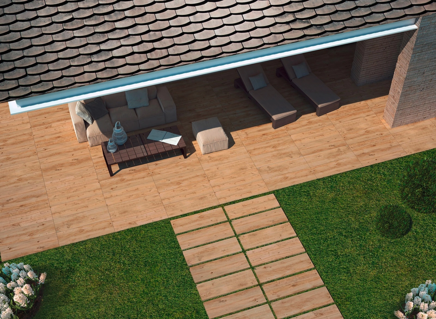 Płytki Marazzi Treverkhome efekt drewno w nowoczesnej aranżacji salonu