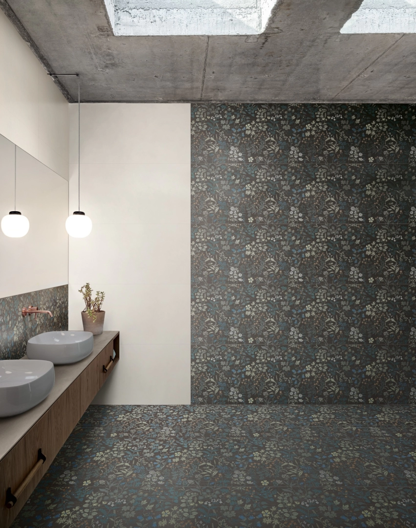 Marazzi Poster – gres imitujący kolor w jasnym salonie w stylu skandynawskim