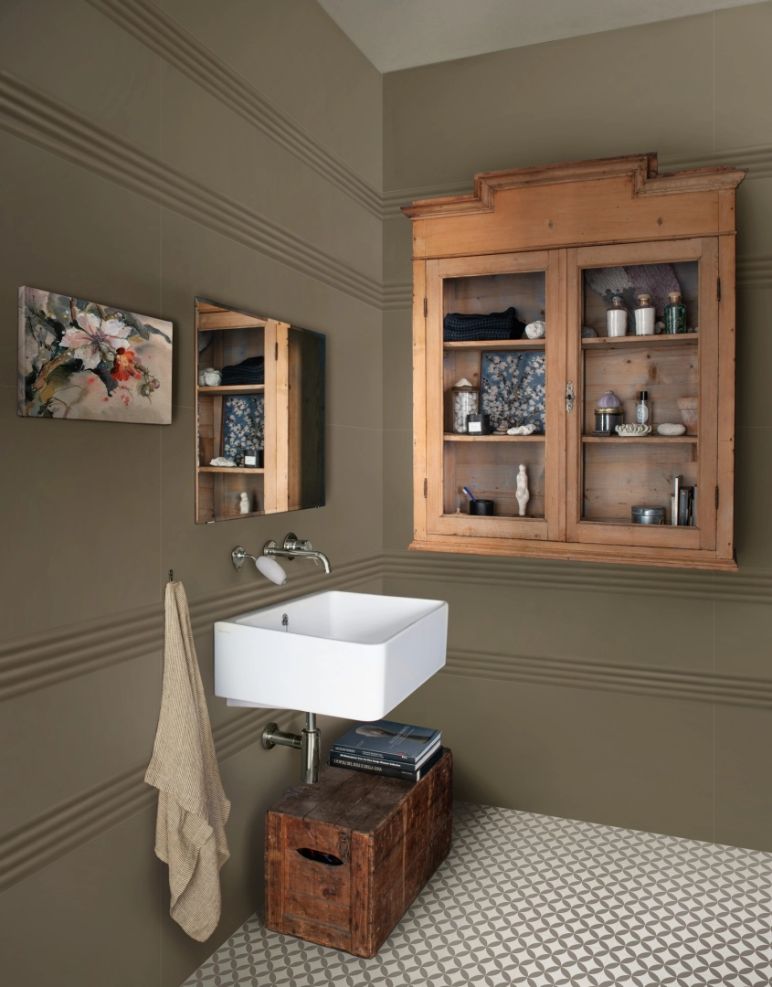 Gres porcelanowy Marazzi Momenti kolor w minimalistycznym wnętrzu