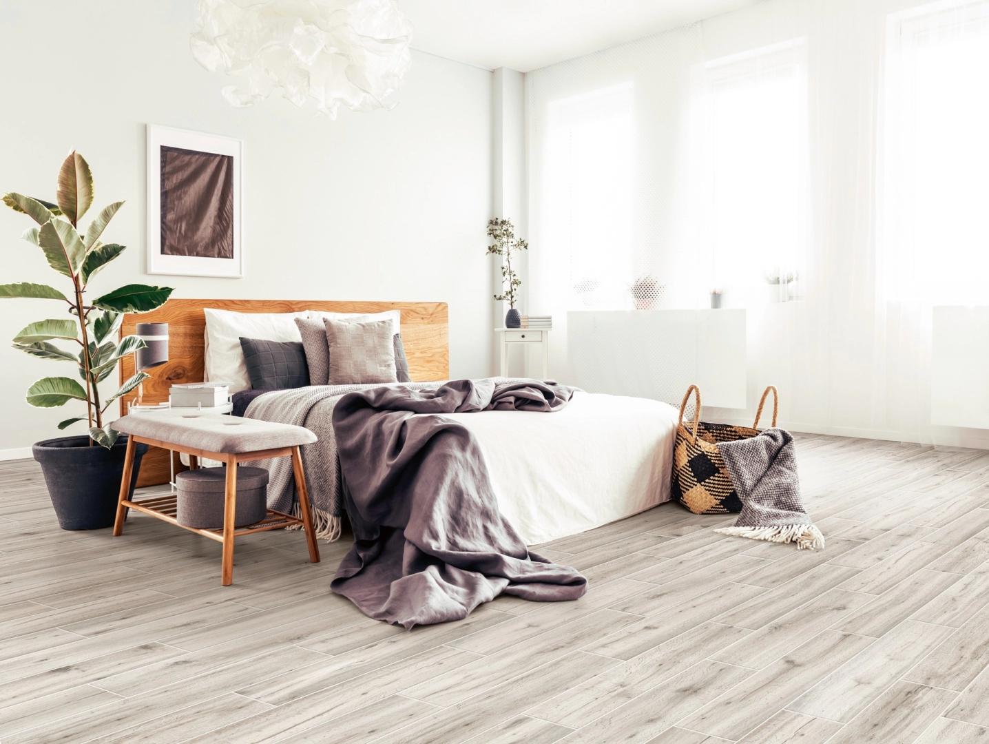Gres porcelanowy Marazzi Treverkheart drewno w minimalistycznym wnętrzu