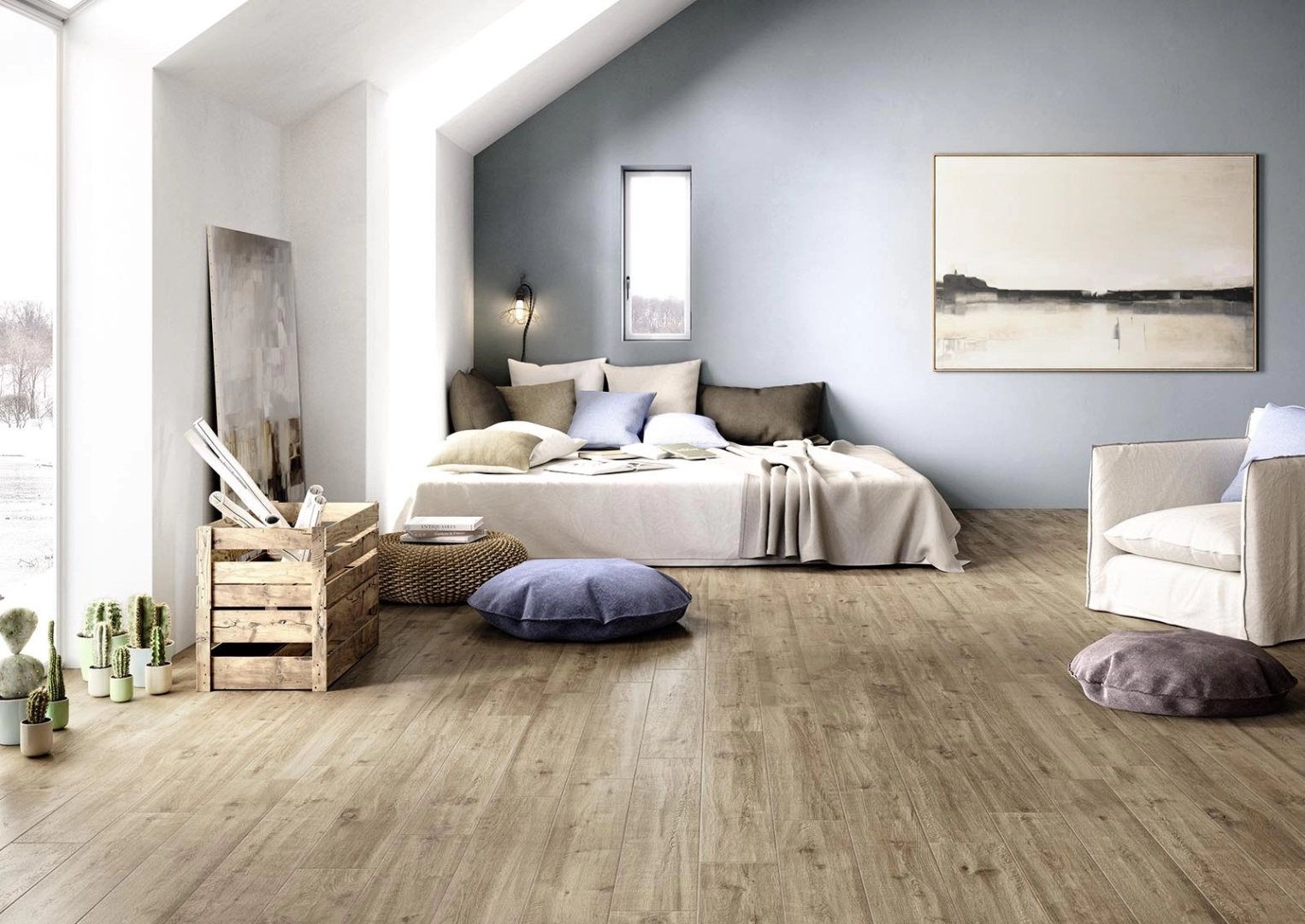 Marazzi Treverkway gres o efekcie drewna w nowoczesnym apartamencie