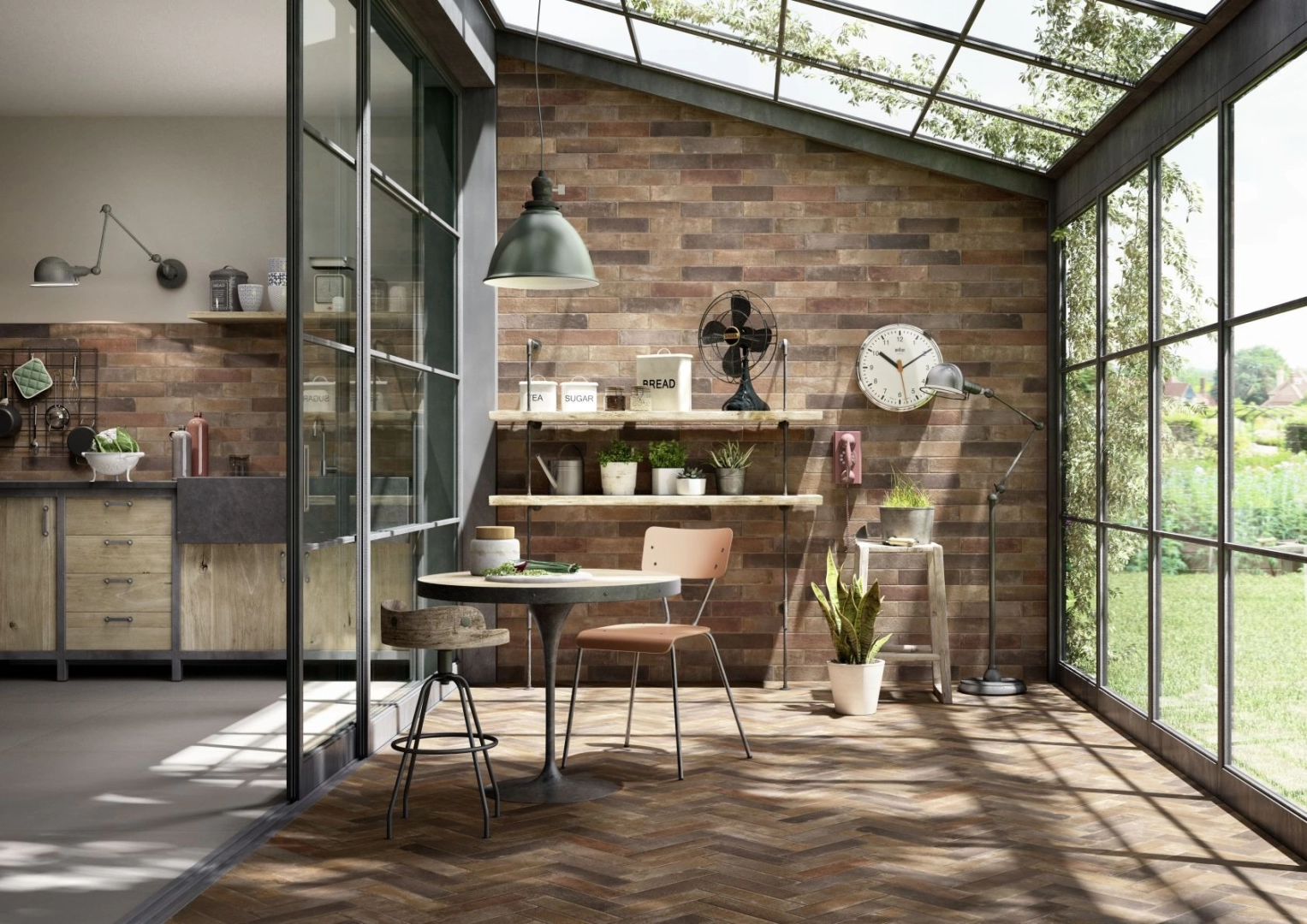 Gres porcelanowy Marazzi Terramix cegła w luksusowym salonie