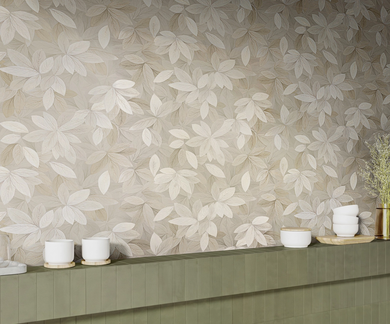 Gres Marazzi White Deco efekt kolor w przestronnym salonie z oknami tarasowymi