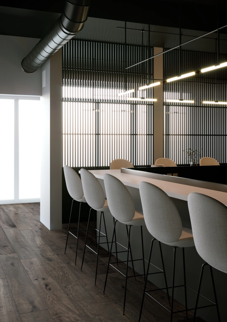 Płytki gresowe Marazzi Vero efekt drewno w salonie z wysokimi oknami