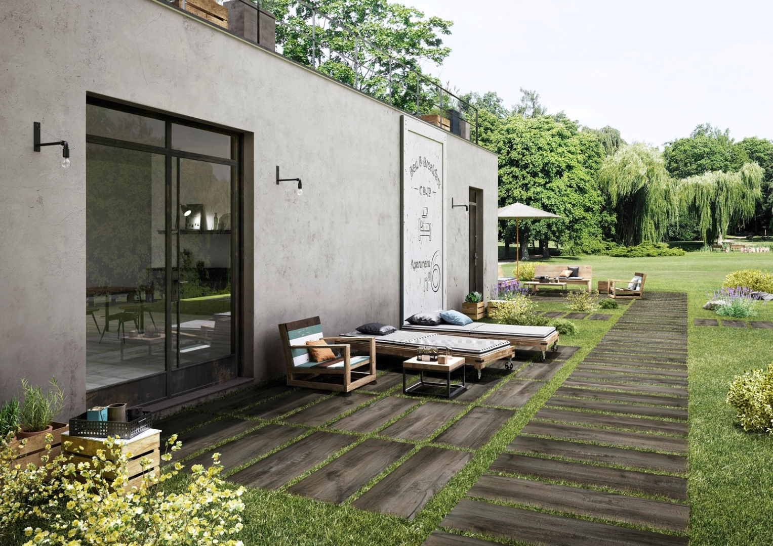 Gres porcelanowy Marazzi Treverkmade drewno w minimalistycznym wnętrzu