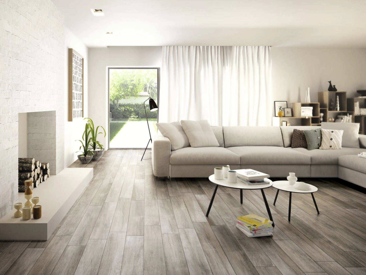 Płytki Marazzi Treverkmood efekt drewno w nowoczesnej aranżacji salonu