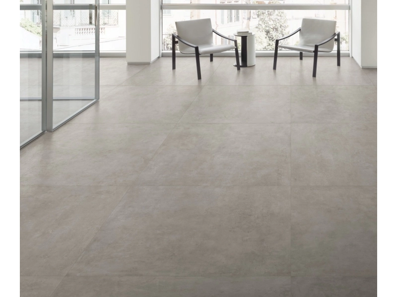 Gres porcelanowy Marazzi Plaza beton w minimalistycznym wnętrzu