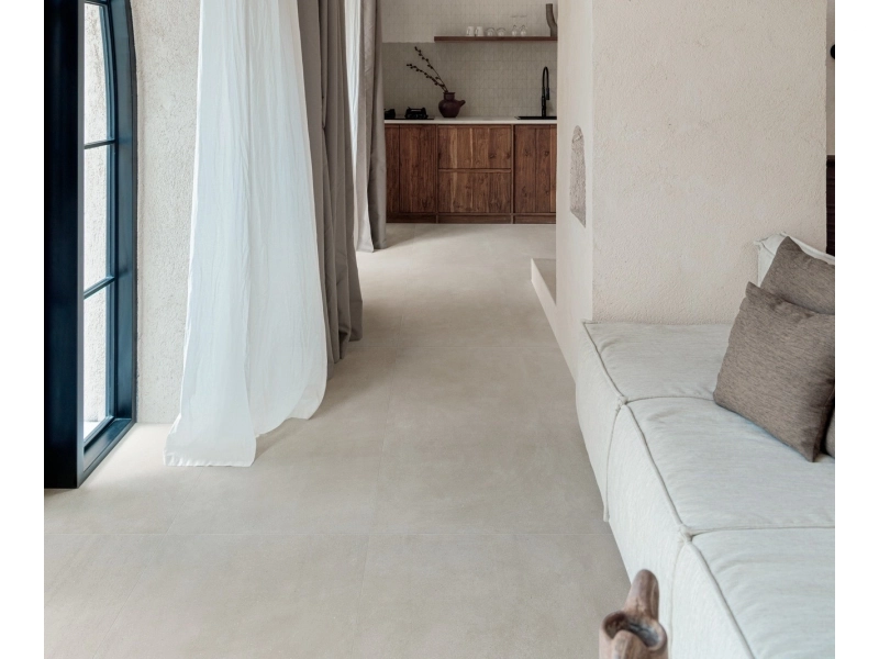 Gres porcelanowy Marazzi Slow Cold terakota w minimalistycznym wnętrzu