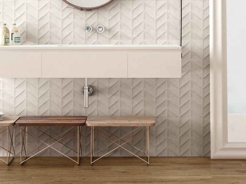 Gres Marazzi Dover efekt kamień naturalny w nowoczesnym salonie