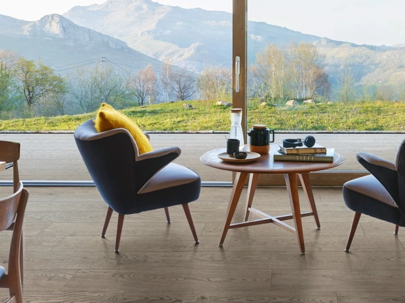 Gres porcelanowy Marazzi Vivo drewno w luksusowym salonie