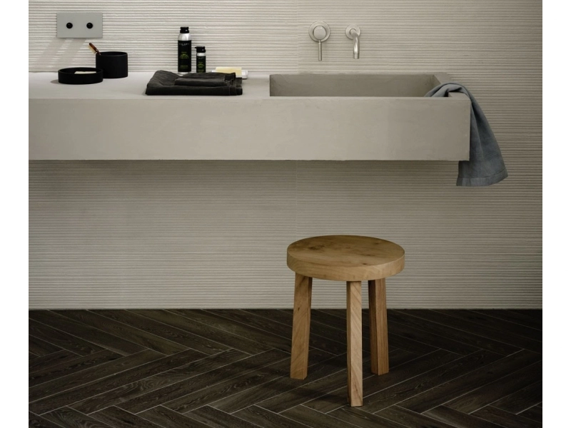 Gres porcelanowy Marazzi Materika beton w minimalistycznym wnętrzu
