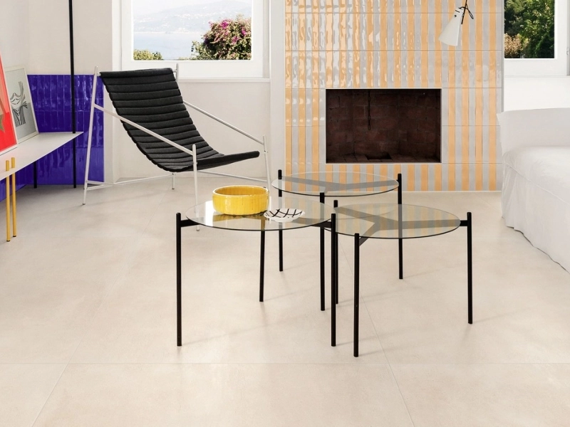 Gres porcelanowy Marazzi Luz cegła w luksusowym salonie