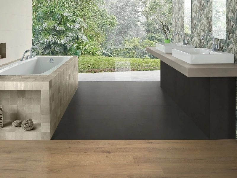 Marazzi Poster gres o efekcie koloru na podłodze w nowoczesnym domu
