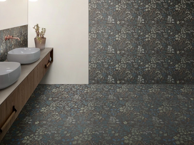 Marazzi Poster – gres imitujący kolor w jasnym salonie w stylu skandynawskim