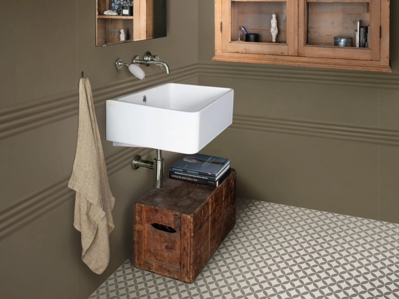 Gres porcelanowy Marazzi Momenti kolor w minimalistycznym wnętrzu
